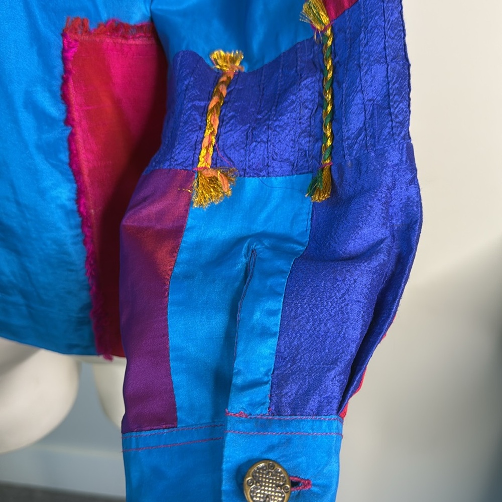 Vintage Euc Silk Patchwork Lightweight Jacket Lar… - image 4